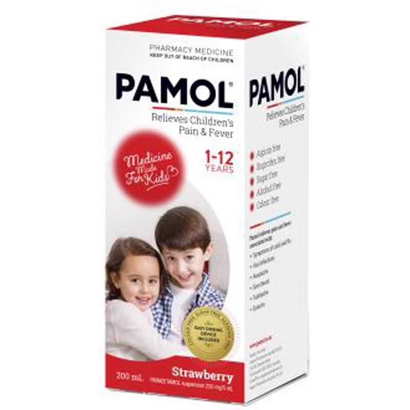 Pamol All Ages Colour Free Strawberry 250mg/5ml 200ml